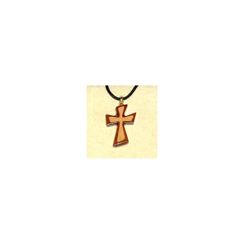 Varnished Bubinga & Maple Wood Cross & Rope Pendant, 1"