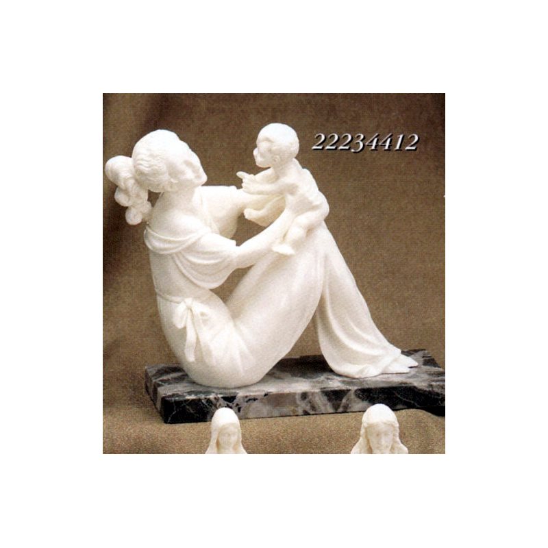 Statue Madonne et enfant 6" (15 cm) poudre de marbre blanche