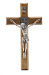 Crucifix en bois St Benoit 6,5 x 12 cm, corpus en métal arg.