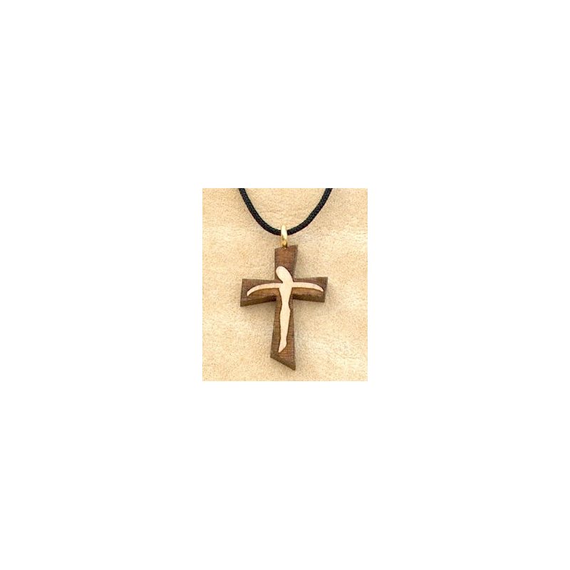 Pendentif croix & corde en érable verni, 1 1 / 8" (2.9 cm)