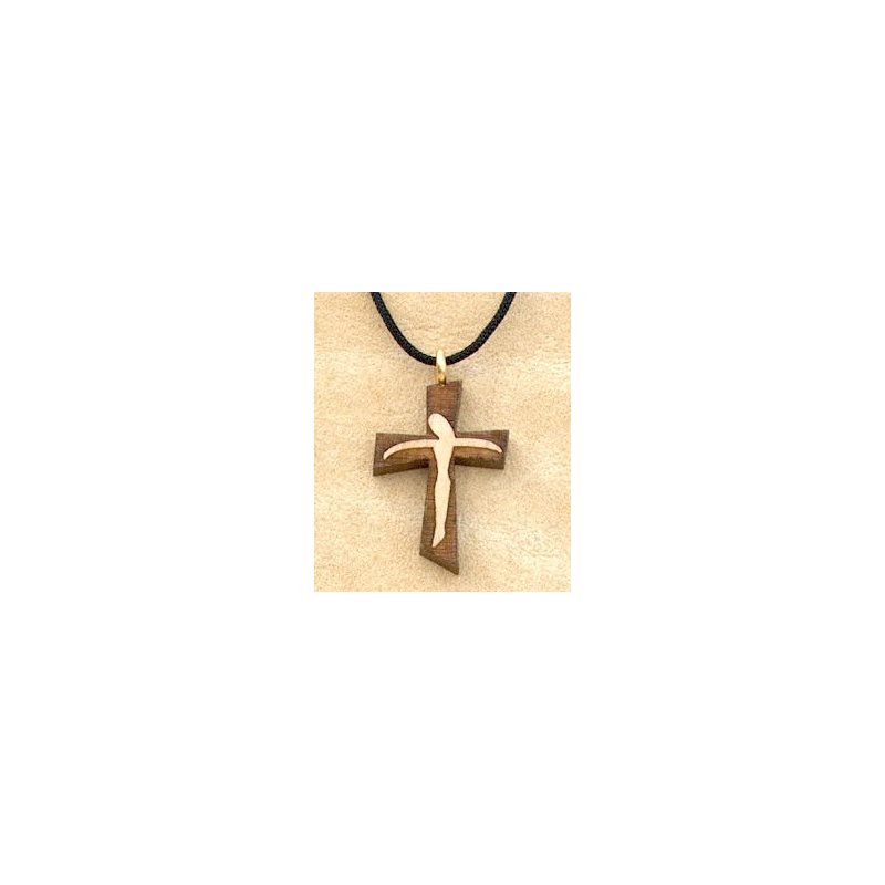 Varnished Maple Wood Cross & Rope Pendant, 1 1 / 8" (2.9 cm)