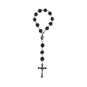 'Crucifix'' Rear View Mirror Rosary, Black, 9½"