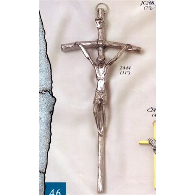 Silver Plated Metal Papal Crucifix, 11" (28 cm)