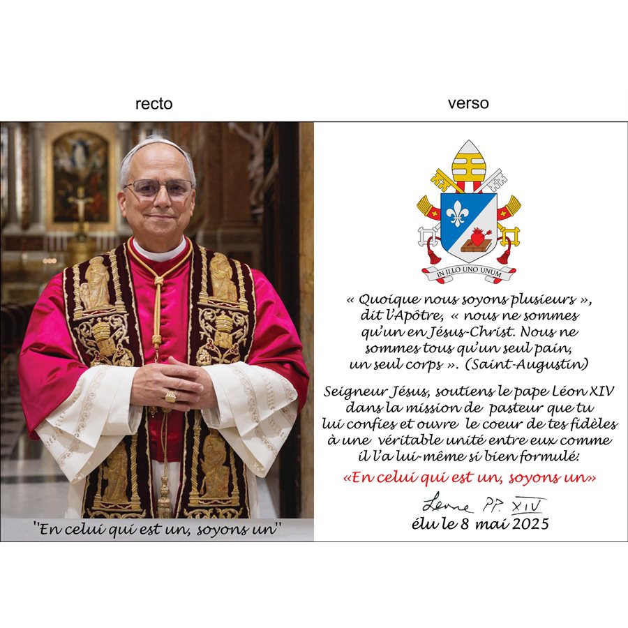 Pope Leo XIV Picture 3'' x 4.5'', French prayer, pack 100