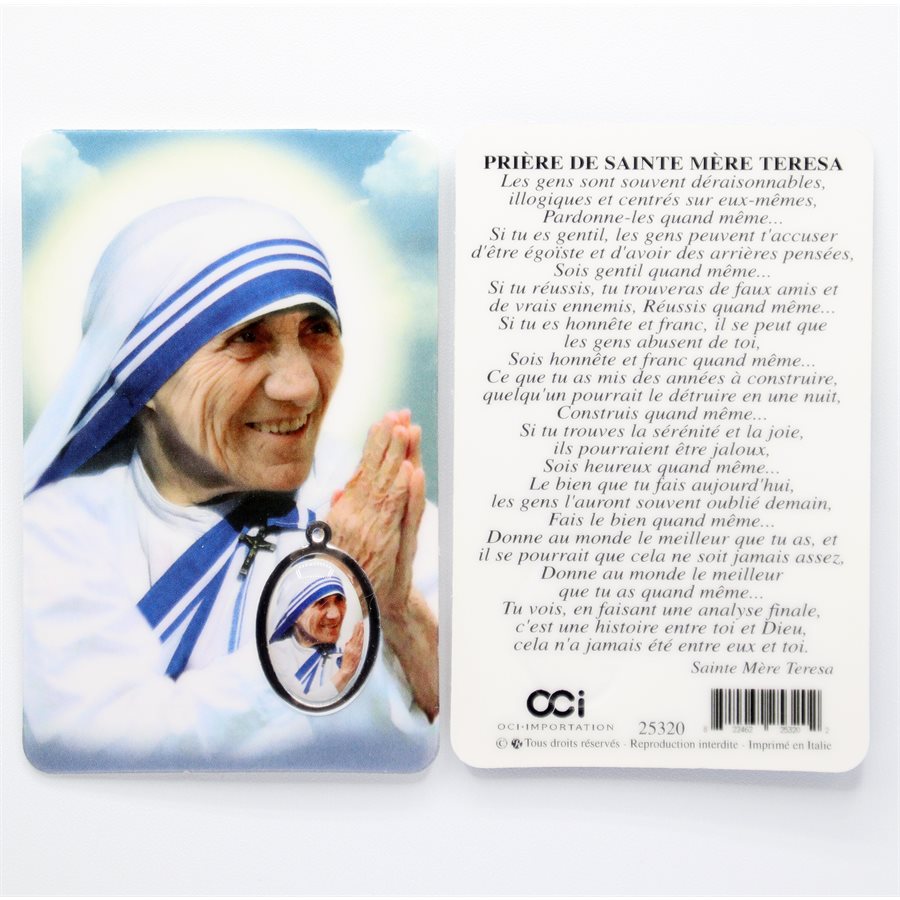 «St Teresa» Plastic Card & Medal, 3 3 / 8 x 2 1 / 4'', French