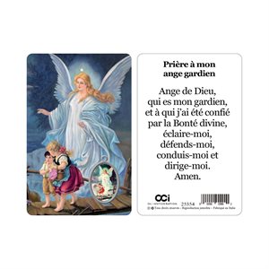 'Ange gardien'' Plastic Card & Medal, 3.3", French / ea