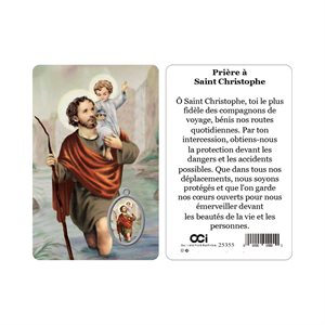 'St-Christophe'' Plastic Card & Medal, 3.3", French / ea