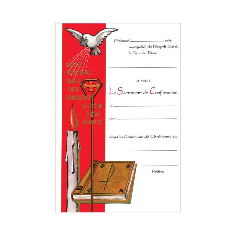 Unisex Confirmation Certificates, 7" x 10½", French / ea