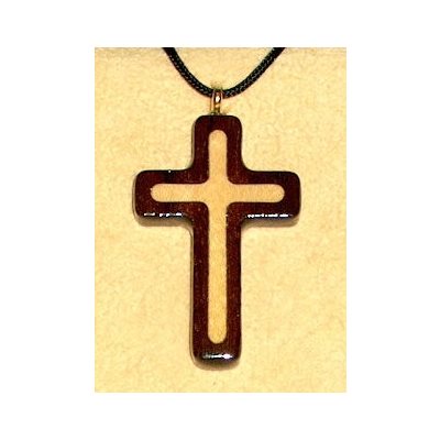 Pendentif croix & corde en érable & noyer, 1 5 / 8" (4.1 cm)