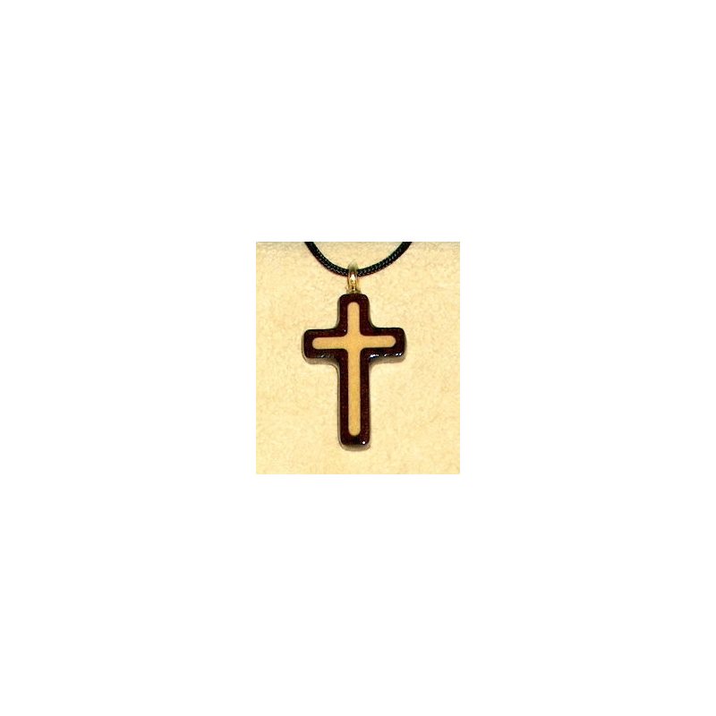 Pendentif croix & corde en érable & noyer, 1.25" (3.2 cm)