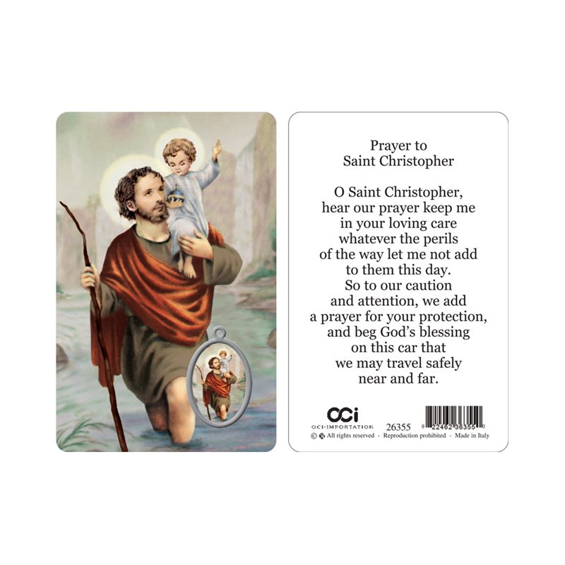 'St.Christopher'' Picture, Prayer & Resine Medal., 3.3", Eng