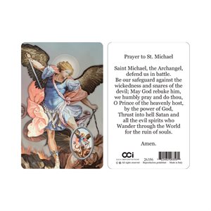 'St. Michael'' Picture, Prayer & Resin Medal, 3.3", English