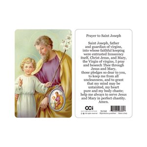 "St. Joseph'' Picture, Prayer & Resin Medal, 3.3", English