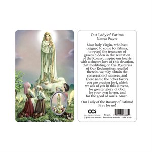 ''Fatima'' Picture, Prayer & Resin Medal, 3.3", English