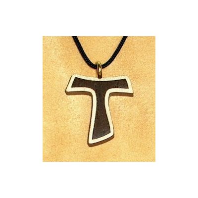 Pendentif croix TAU & corde en érable & noyer, 1" (2.5 cm)