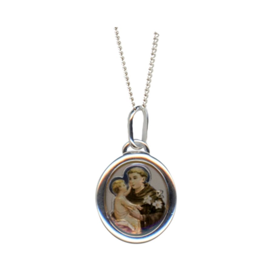 "St. Anthony" .925 Silver Pendant, Plated Chain, 18"