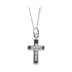 .925 Silver Pendant, Corpus Cross, Plated Chain, 18"