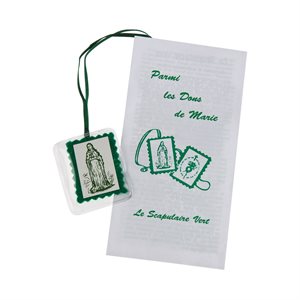 12 Green Scapulars & Cloth, Leaflet, 2" x 1", Français