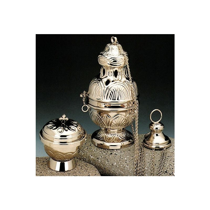 Nickelplated Censer and Boat, 9" (23 cm) Ht.