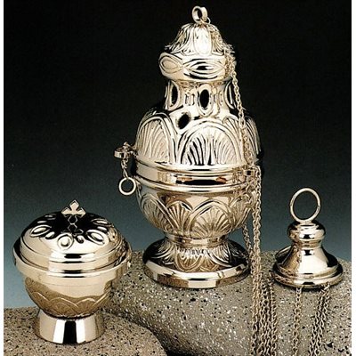 Nickelplated Censer and Boat, 9" (23 cm) Ht.