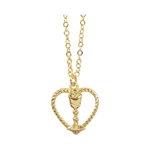 Pendentif « 1ère Communion » coeur, métal doré, 46 cm