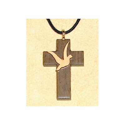 Pendentif croix & corde en érable & noyer, 1.5" (3.8 cm)