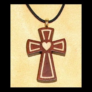 Pendentif croix & corde en érable & rubanne, 1.25" (3.2 cm)