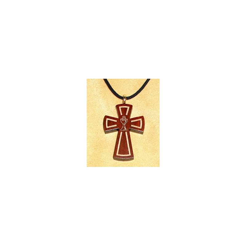 Varnished Maple & Bloodwood Cross & Rope Pendant, 1.25"