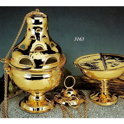 Goldplated Censer and Boat, 9" (23 cm) Ht.