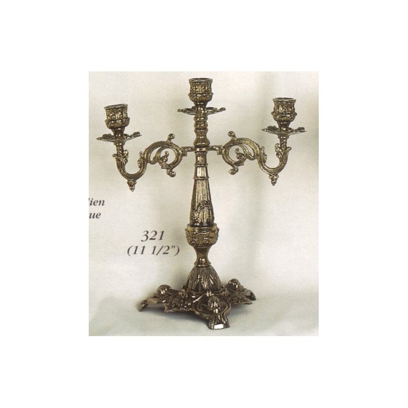 Antique Brass 3 Branches Candleholder, 11.5" (29 cm)