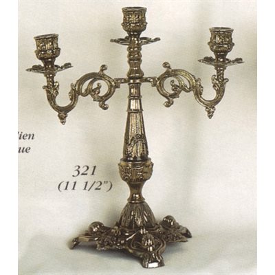Antique Brass 3 Branches Candleholder, 11.5" (29 cm)