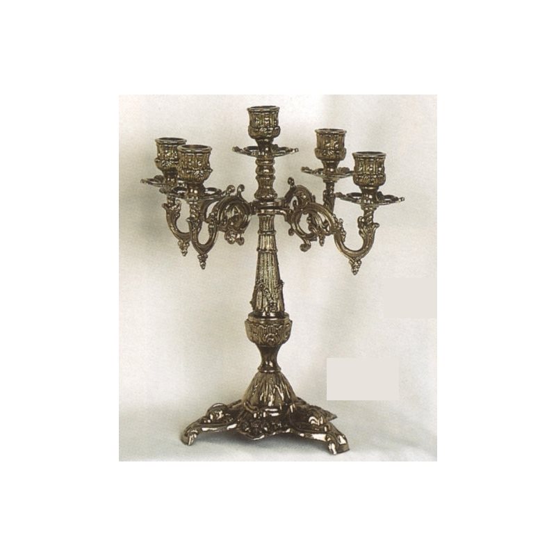 Antique Brass 5 Branches Candleholder, 11.5" (29 cm)