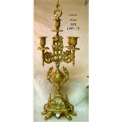 Gold Brass 4 Branches Candleholder, 20.75" (53 cm)