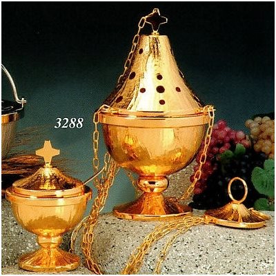 Goldplated Censer and Boat, 10.25" (26 cm) Ht.