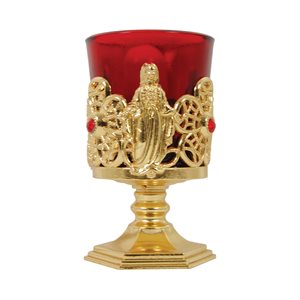 Electric Red Votive Light With Gold-Plated Design, 5" (13cm)
