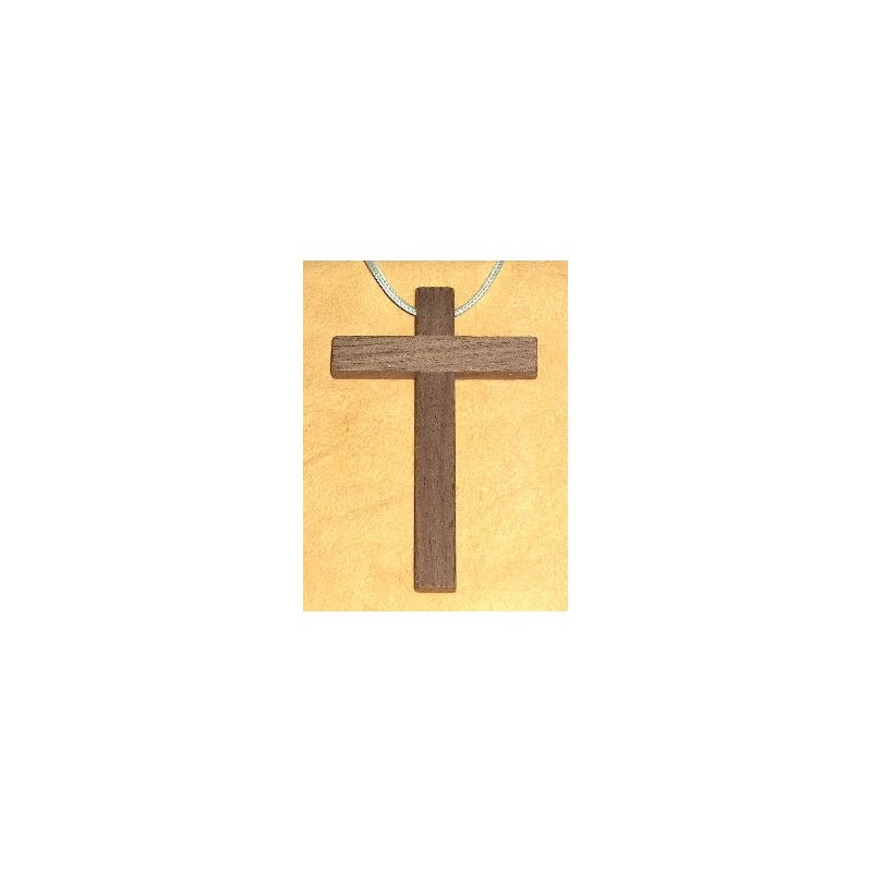 Pendentif croix & corde en noyer naturel, 4.25" (11 cm)