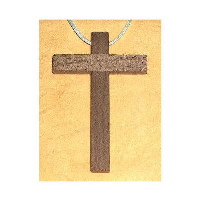 Natural Walnut Wood Cross and Rope, 4.25" (11 cm)