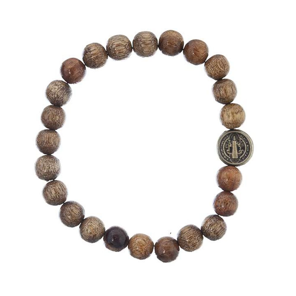Elastic St-Benoit 8mm wood. beads bracelet. Gold
