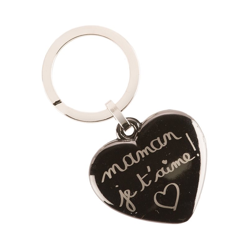 "Mama je t'aime'' Black Heart Key Ring, French