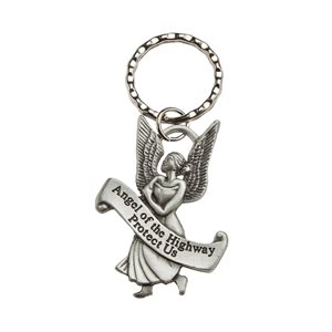 "Guardian Angel Protect Us" Pewt. Key Ring, English
