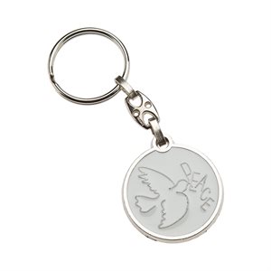 Porte-clés « Peace » avec colombe en émail blanc, Anglais