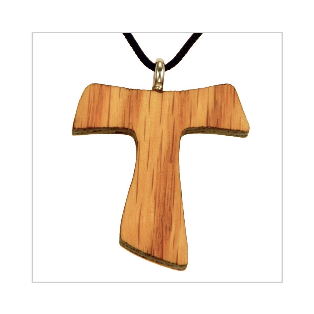 Varnished Oak Wood Cross & Rope Pendant, 1 1 / 8" (2.9 cm)