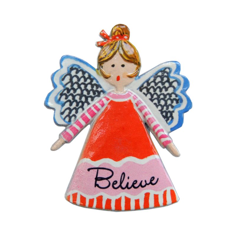 Pin, Little angel, "Believe" Hand painted, 1¾" English