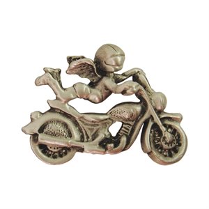 Épinglette «Ange gardien en moto», métal arg.