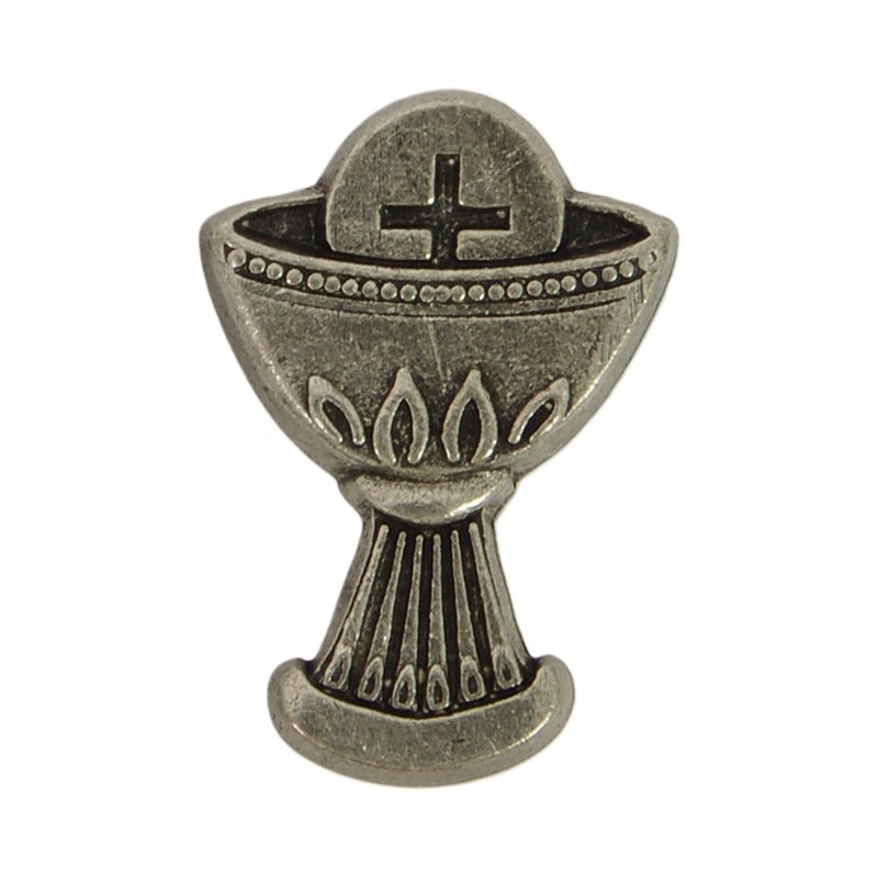 1st Communion Lapel Pin w / Pewter Chalice & Host