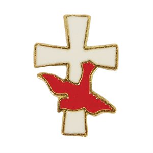 Épinglette Confirmation 7 / 8'', Saint Esprit sur croix, émail
