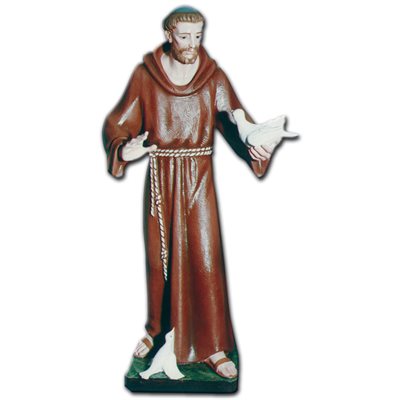 St. Francis of Assisi Color Fiberglass Outdoor Statue, 33.5"