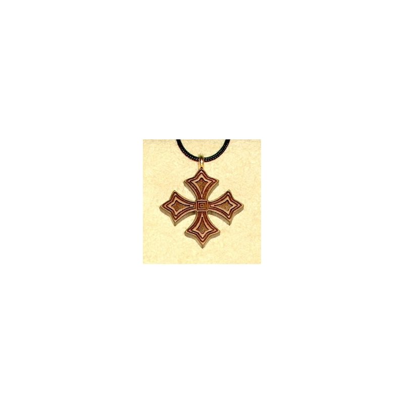 Varnished Cherry Wood Cross & Rope Pendant, 1 1 / 8" (2.9 cm)