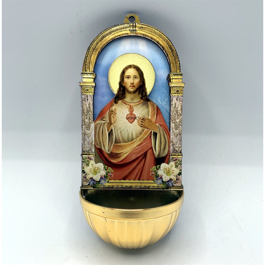 Wood and Plastic Holy Water Font 7,2 x 15,5 cm Sacred Heart