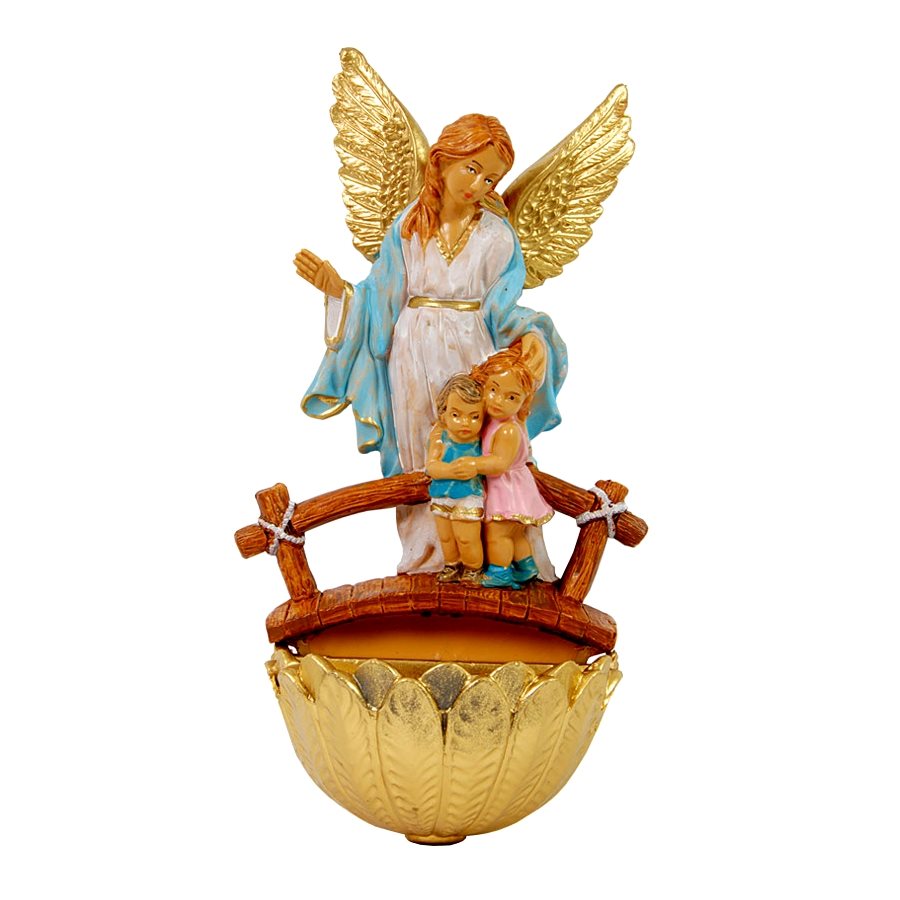 Bénitier «Ange gardien et enfants», résine, 24,1 cm